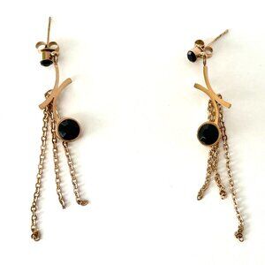 Dangle/Drop Earrings Women's Fashion Gold Tone Black Stone Unique Statement Chic
